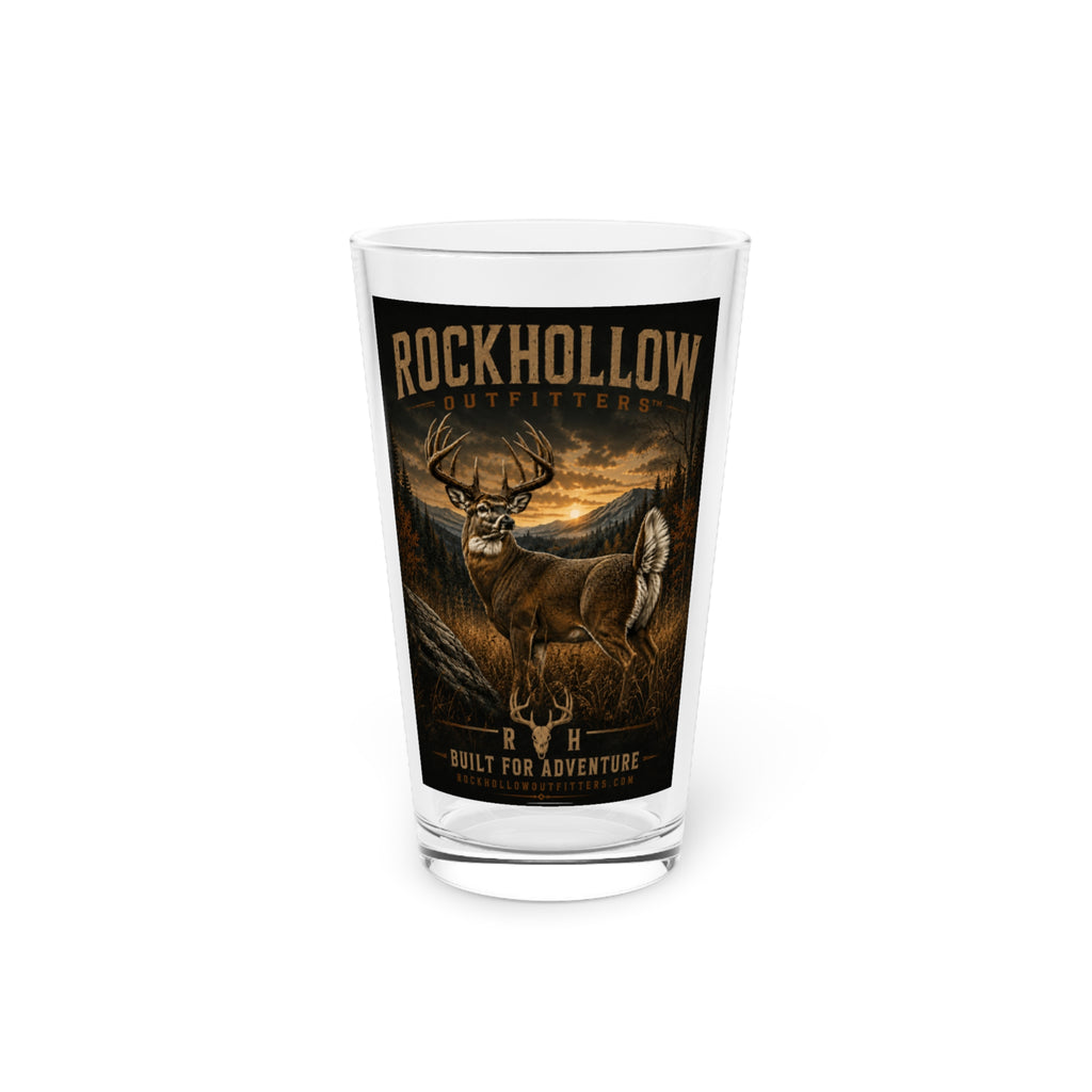Rock Hollow Outfitters 16oz Pint Glass – Built for Adventure Deer Hunting Glass