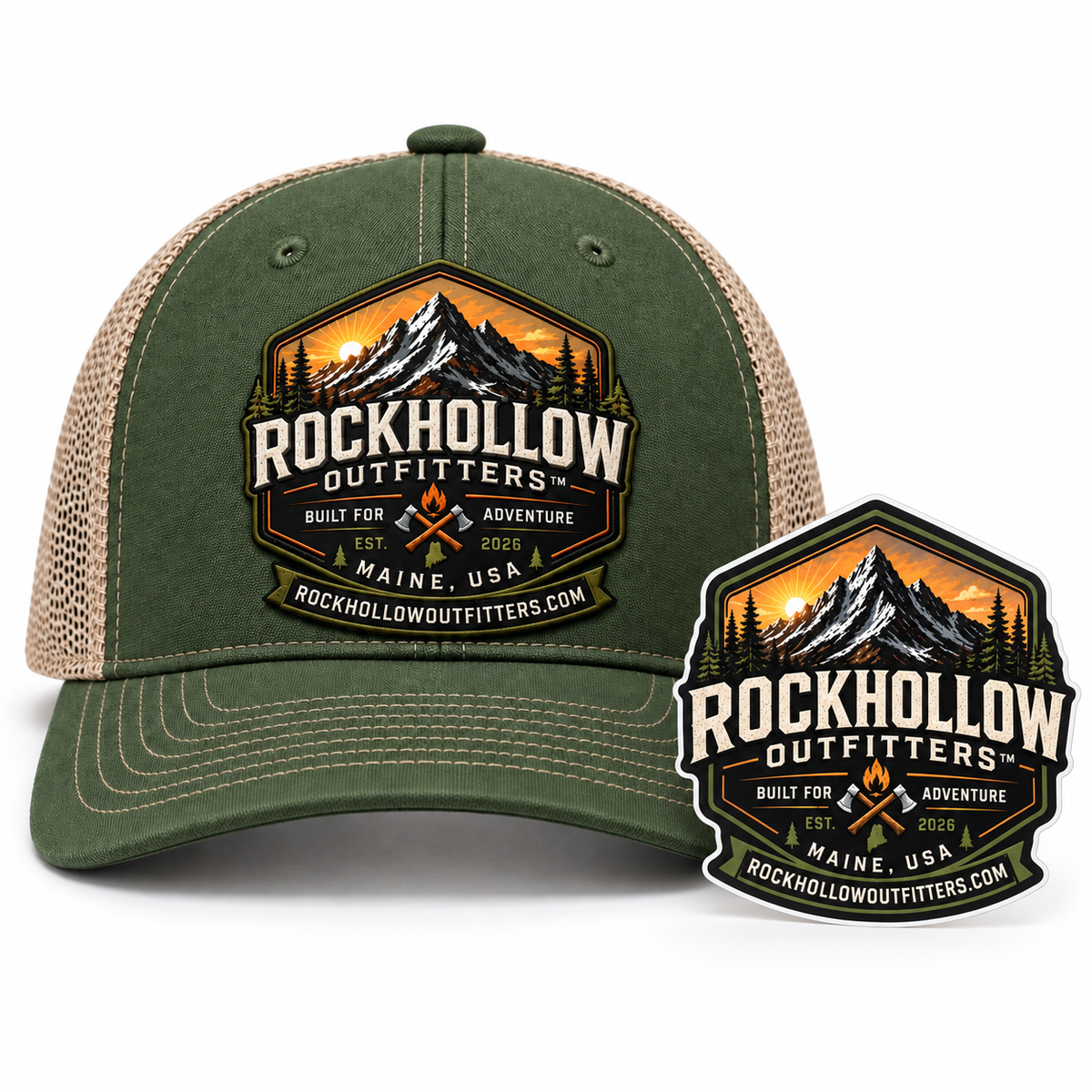 RockHollow Outfitters™ Trucker Hat & 3″ Decal Bundle