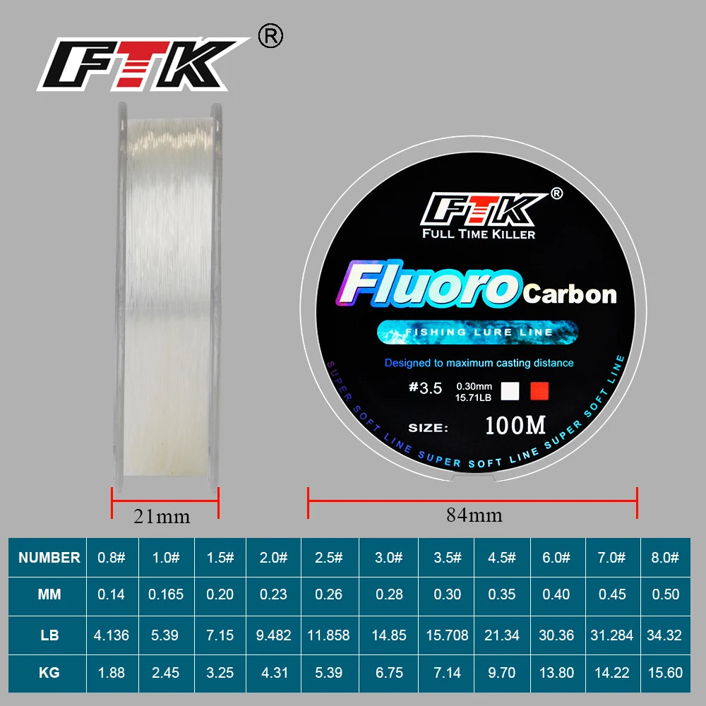 FTK 100m  4.13-34.32LB Fluorocarbon Fishing Lure Line Carbon Fiber Leader Fly Fishing Line Super Soft Line Pesca