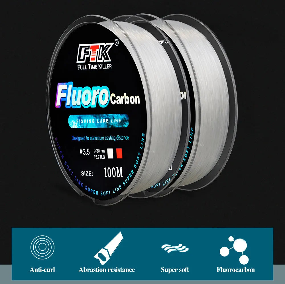FTK 100m  4.13-34.32LB Fluorocarbon Fishing Lure Line Carbon Fiber Leader Fly Fishing Line Super Soft Line Pesca