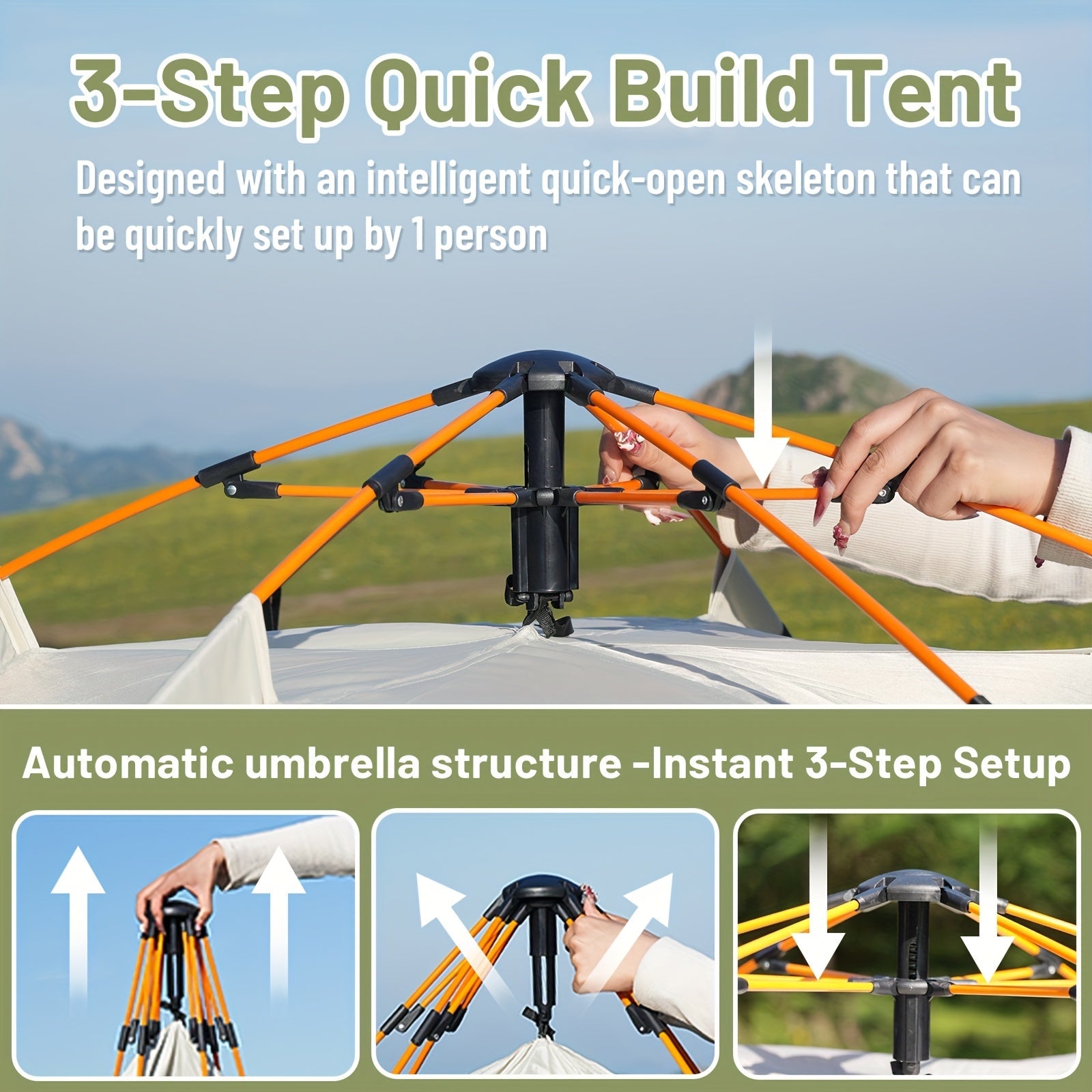 3-4 Person Instant Pop Up Camping Tent Waterproof Quick Setup Outdoor Portable
