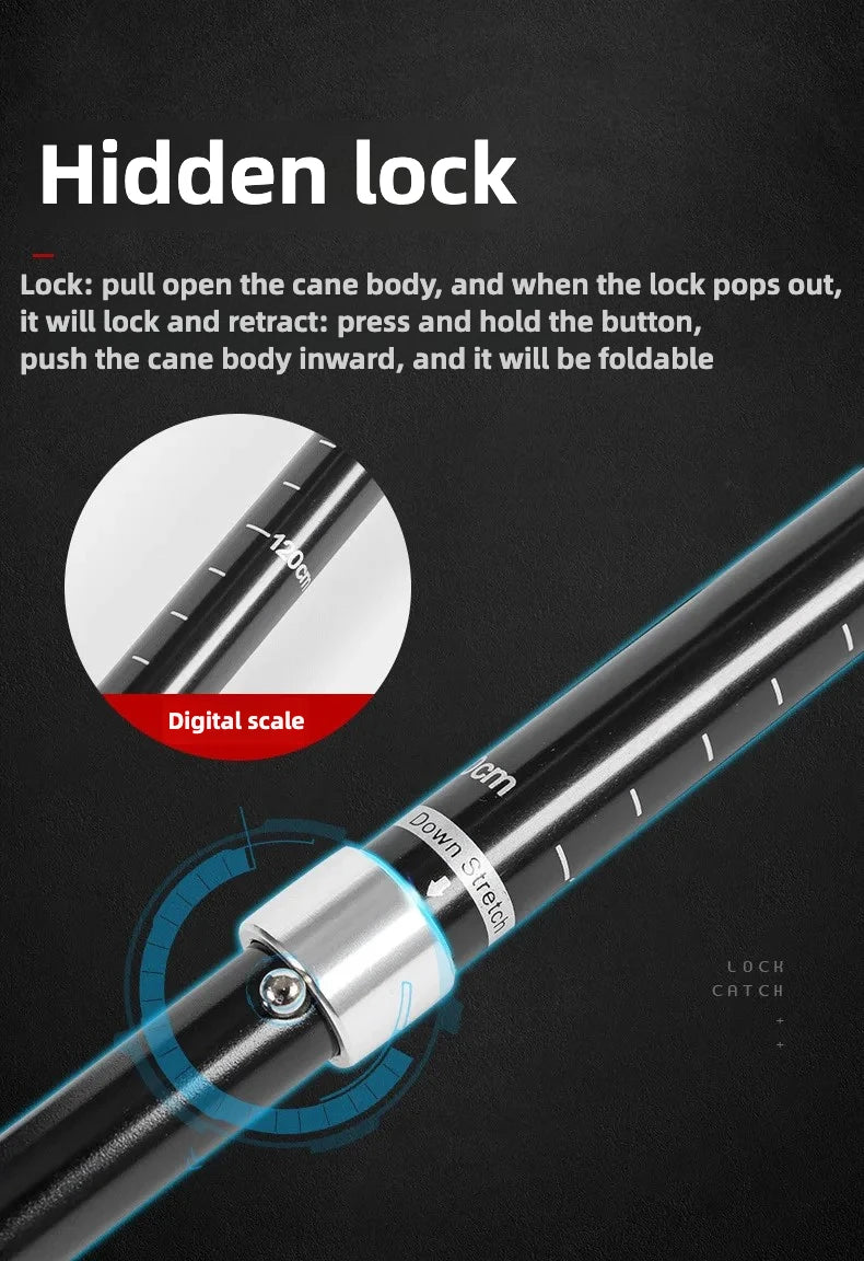Ultra-Lightweight Aluminum Alloy Folding Hiking Stick Short Retractable Outdoor Hand Walking Stick for Camping And Travel