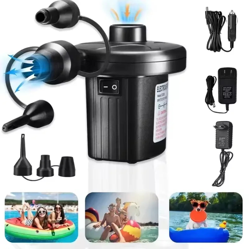 Electric Air Pump with 3 Nozzles Portable Air Mattress Pump Quick-Fill Inflator/Deflator Pumps for Inflatables Air Cushion Bed