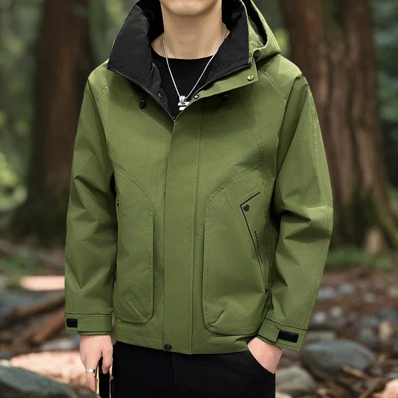 Men's Hiking Jacket Waterproof Hooded Zip Up Jacket Lightweight Spring and Autumn Outerwear Coats Men Camping Trekking Clothes