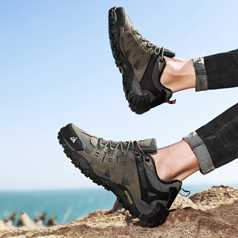 Men's Hiking Shoes Suede Leather Outdoor Shoes Wear-resistant Men Trekking Walking Hunting Tactical Sneakers
