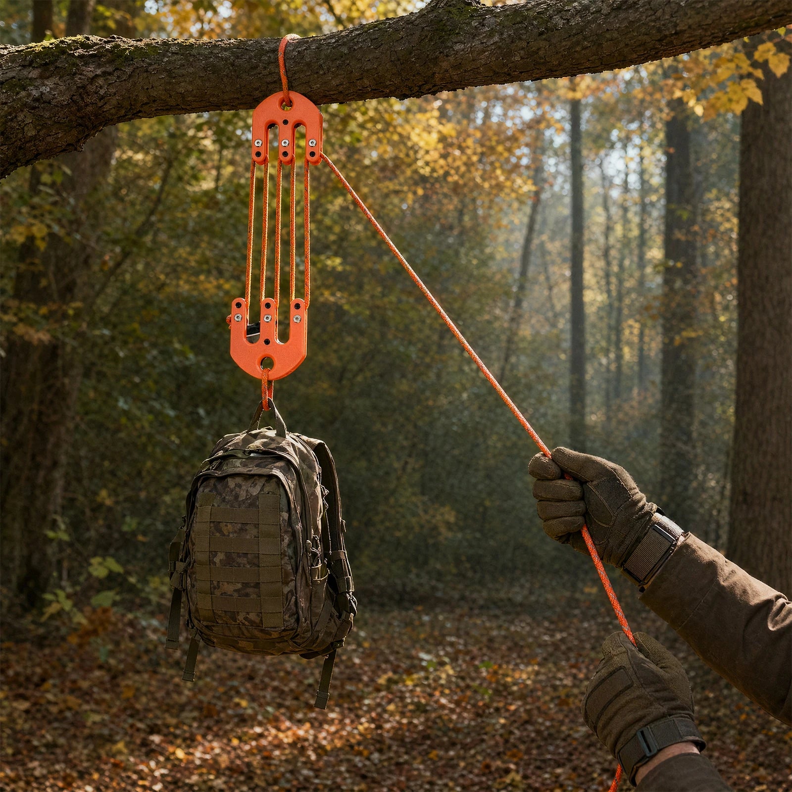 Game Hoist Pulley System Hunting Equipment System Safety Backpack Hanging Lifting Tool Pulley for Hauling Management