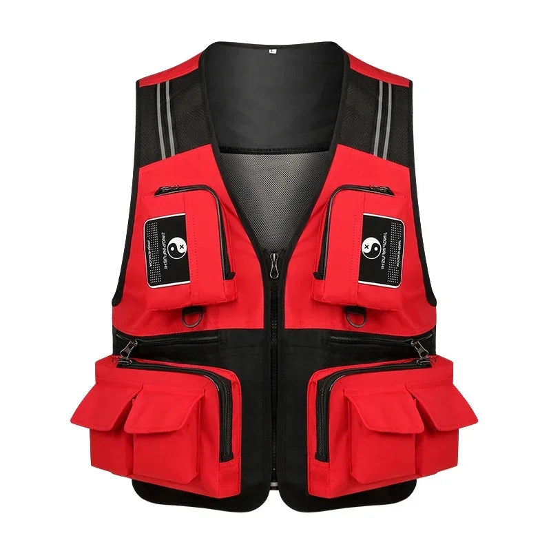 Fishing Vest Detachable Multiple Pockets Breathable Grid Mesh Comfortable Wear-Resisting with Reflective Stripe