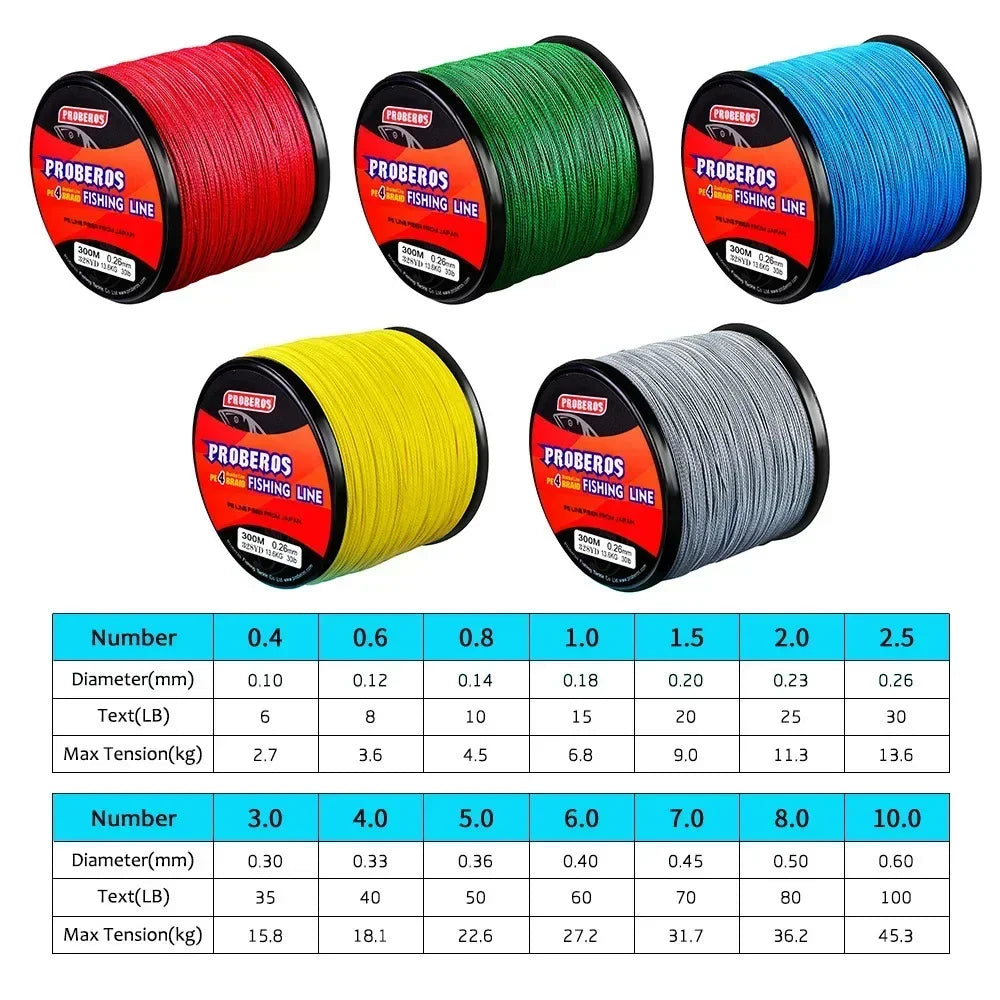 Fishing Line 300M, Durable Dyneema Material, Grey/Yellow/Blue/Green/Red, for Sea Fishing and Rock Fishing Main Line