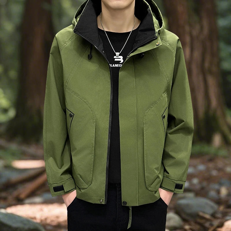 Men's Hiking Jacket Waterproof Hooded Zip Up Jacket Lightweight Spring and Autumn Outerwear Coats Men Camping Trekking Clothes