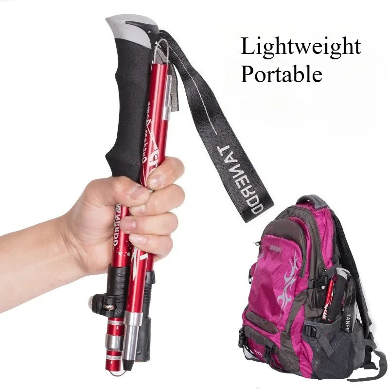 Ultra-Lightweight Aluminum Alloy Folding Hiking Stick Short Retractable Outdoor Hand Walking Stick for Camping And Travel