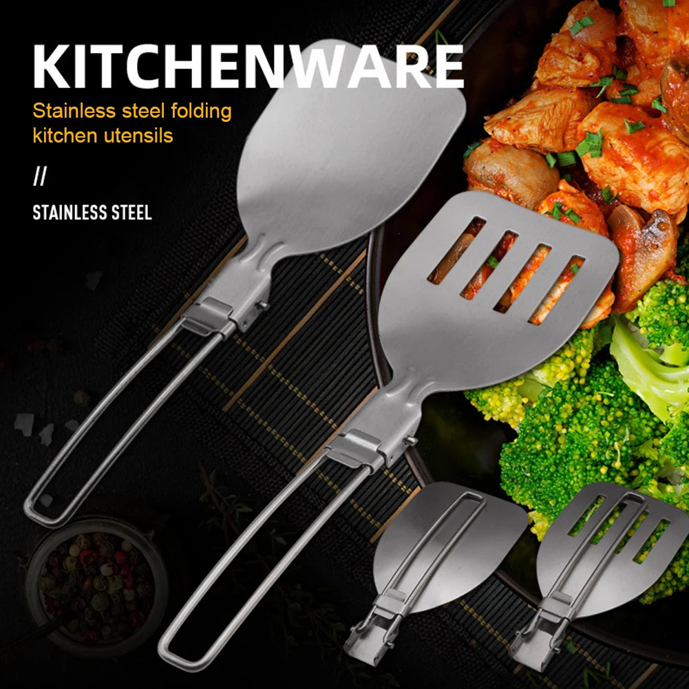 Cooking Utensils Stainless Steel Camping Cooking Utensils Foldable Lightweight Dinnerware Travel Picnic Equipment Supplies
