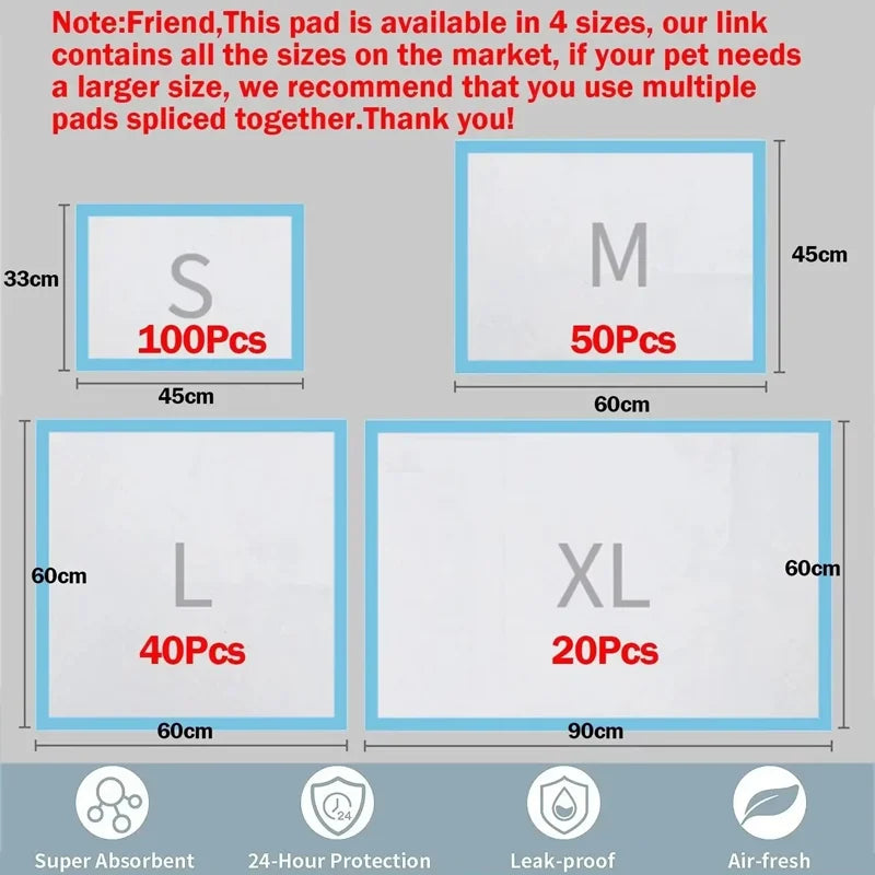 Super Absorbent Disposable Pet Pee Pads - Quick-Dry Dog & Cat Training Diapers, Deodorizing, Cut-to-Size - Multiple Sizes 33×45 / 45×60 / 60×60 / 60×90 cm (13×18, 18×24, 24×24, 24×35 in)