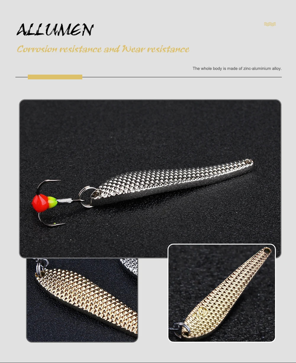 FTK 55mm 70mm Ice Fishing Lure Jigs Spoon 5g/12g Balancers Hard Fishing Bait With Treble Hook for Winter Pesca Fishing Tackle