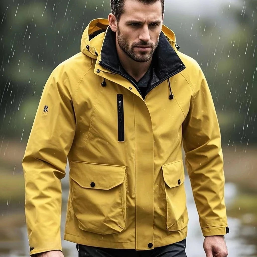 Men's Hiking Jacket Waterproof Hooded Zip Up Jacket Lightweight Spring and Autumn Outerwear Coats Men Camping Trekking Clothes