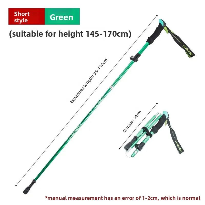 Ultra-Lightweight Aluminum Alloy Folding Hiking Stick Short Retractable Outdoor Hand Walking Stick for Camping And Travel
