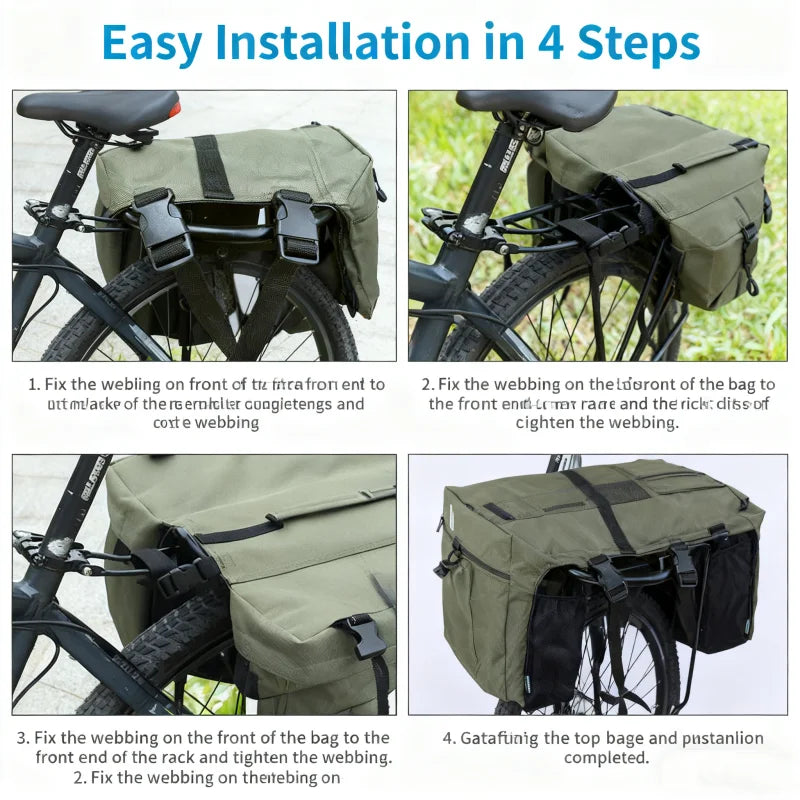 37L Large Capacity Double Side Bike Carrier Rack Bag 3 In 1 Waterproof Road Bicycle Luggage Pannier Rear Pack Seat Trunk Bag