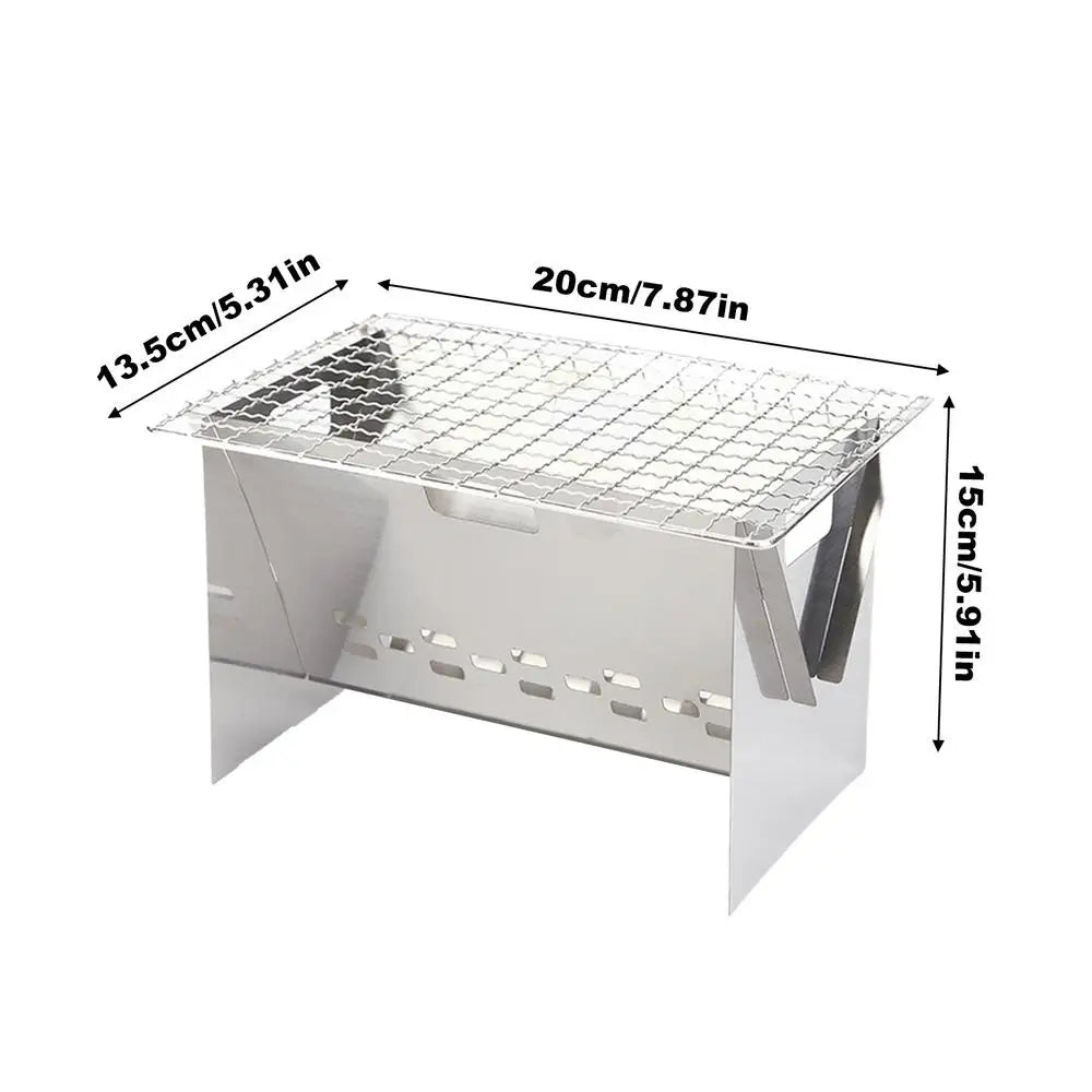 Foldable Portable Charcoal Grill Compact Stainless Steel Camping Fire Pit Lightweight BBQ For Outdoor Cooking Backpacking Picnic