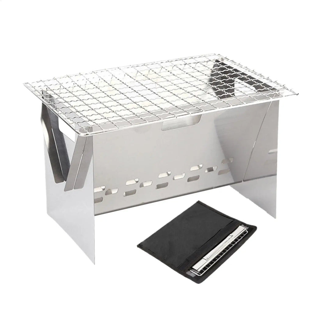 Foldable Portable Charcoal Grill Compact Stainless Steel Camping Fire Pit Lightweight BBQ For Outdoor Cooking Backpacking Picnic