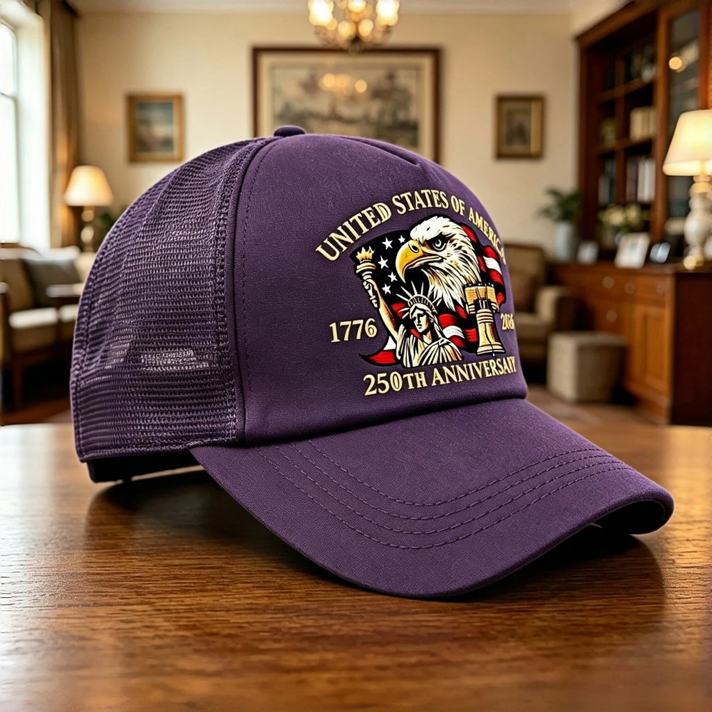 US 250th Anniversary 1776-2026 Trucker Hat Eagle Print Mesh Baseball Cap