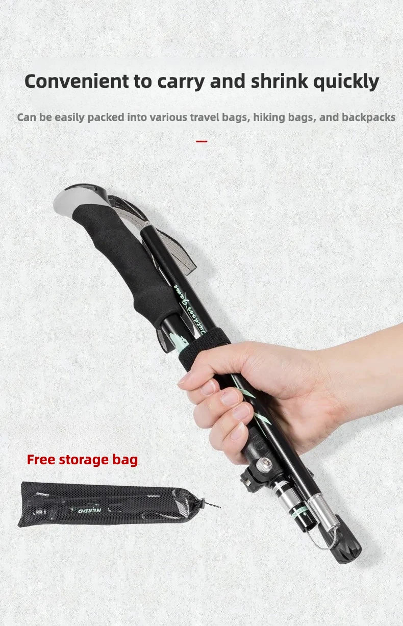 Ultra-Lightweight Aluminum Alloy Folding Hiking Stick Short Retractable Outdoor Hand Walking Stick for Camping And Travel