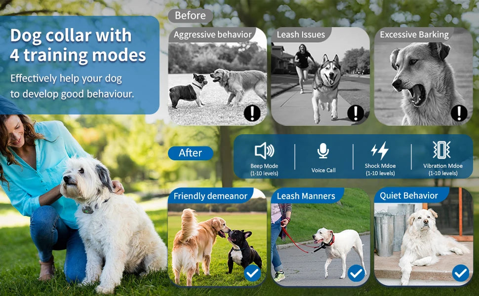4900ft Dog Training Collar with Remote, 0-10 Safety Gears, IP67 Waterproof Rechargeable e-Collar for Small Medium Large Dogs