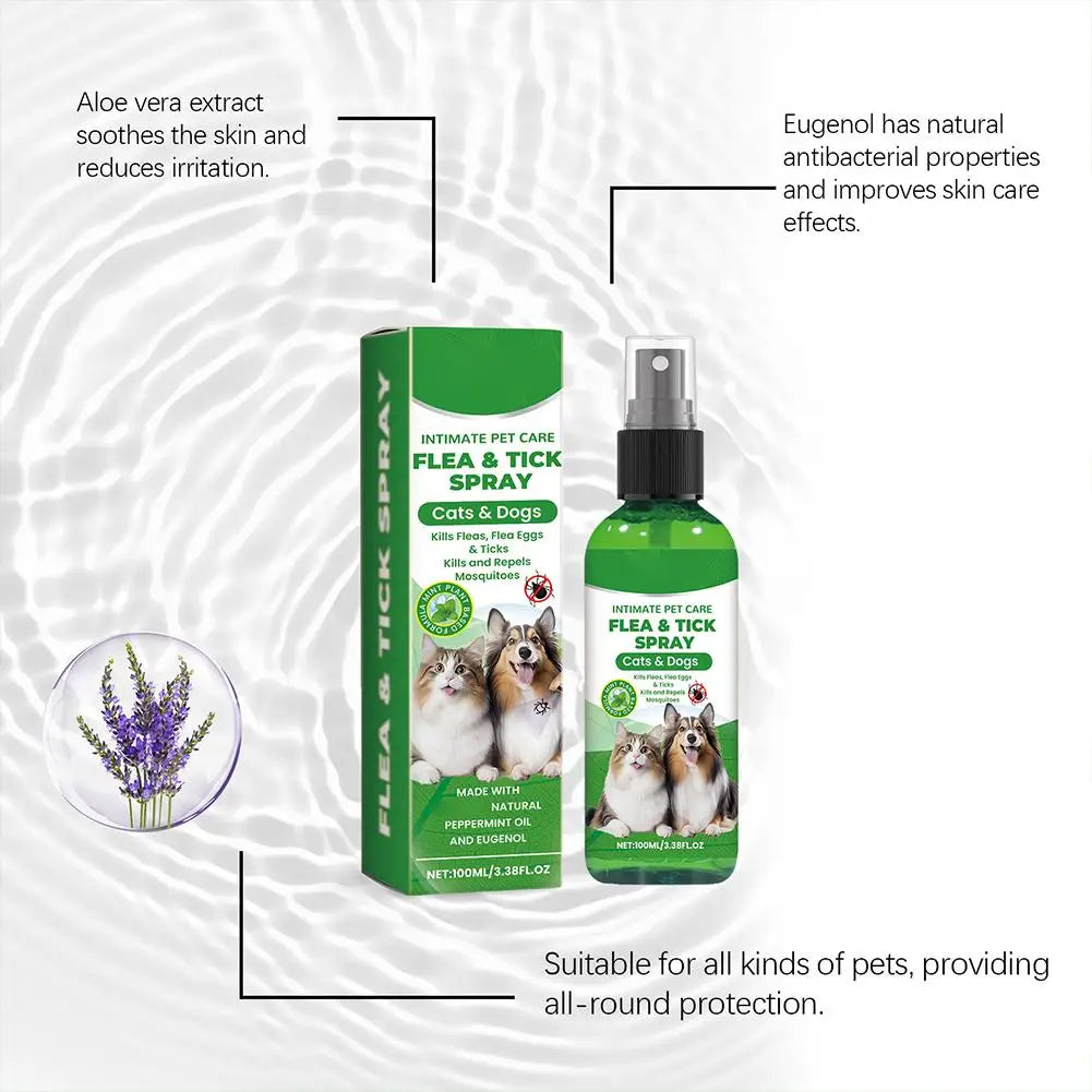 Pet Flea & Tick Spray for Dogs Cats 100ml Flea Killer Itching Relief Insect Repellent Mite Lice Mosquitoes Killer Pet Skin Care