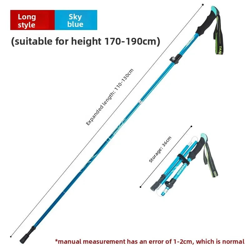 Ultra-Lightweight Aluminum Alloy Folding Hiking Stick Short Retractable Outdoor Hand Walking Stick for Camping And Travel