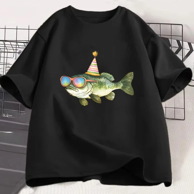 Funny Colorful Fish Print Shirts Humor Tee Short Sleeve Unisex Men Women Clothes Tops New Style Hot Sale Fishing T-shirt for Men