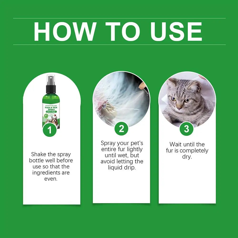 Pet Flea & Tick Spray for Dogs Cats 100ml Flea Killer Itching Relief Insect Repellent Mite Lice Mosquitoes Killer Pet Skin Care