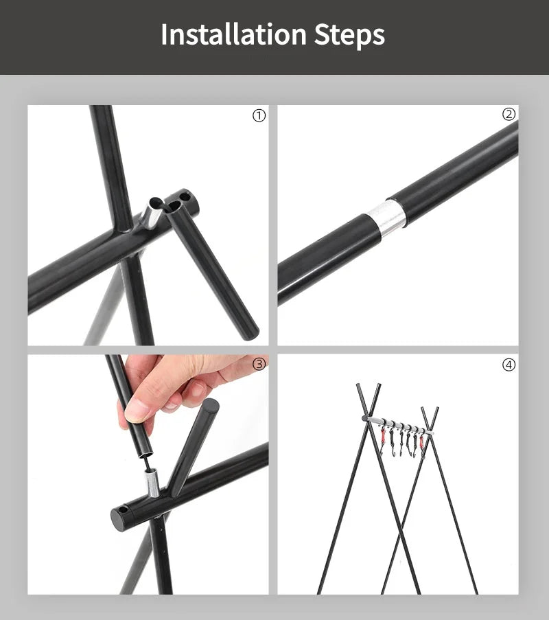 Outdoor Folding Hanging Rack, Camping Cookware and Tableware Storage Hook Rack for Outdoor Hiking, Picnic