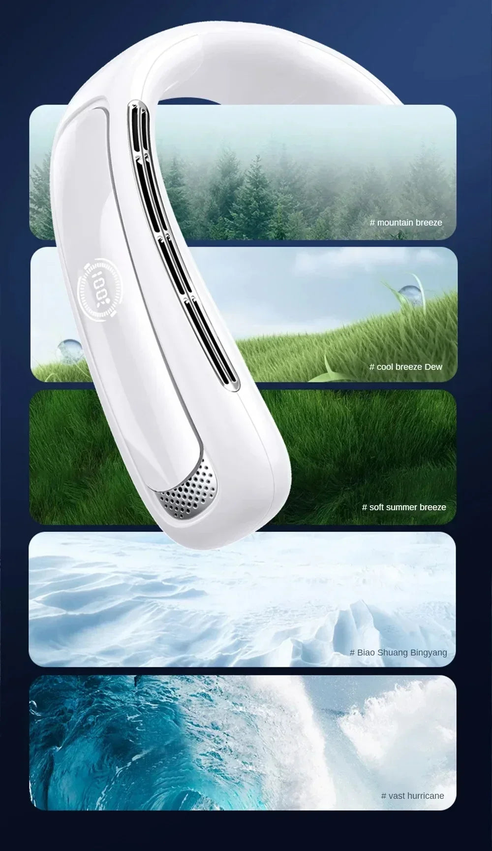 Portable Neck Fan Smart Digital Display USB Rechargeable Outdoors Bladeless Silent Cooling Neck Fan For Summer Sport