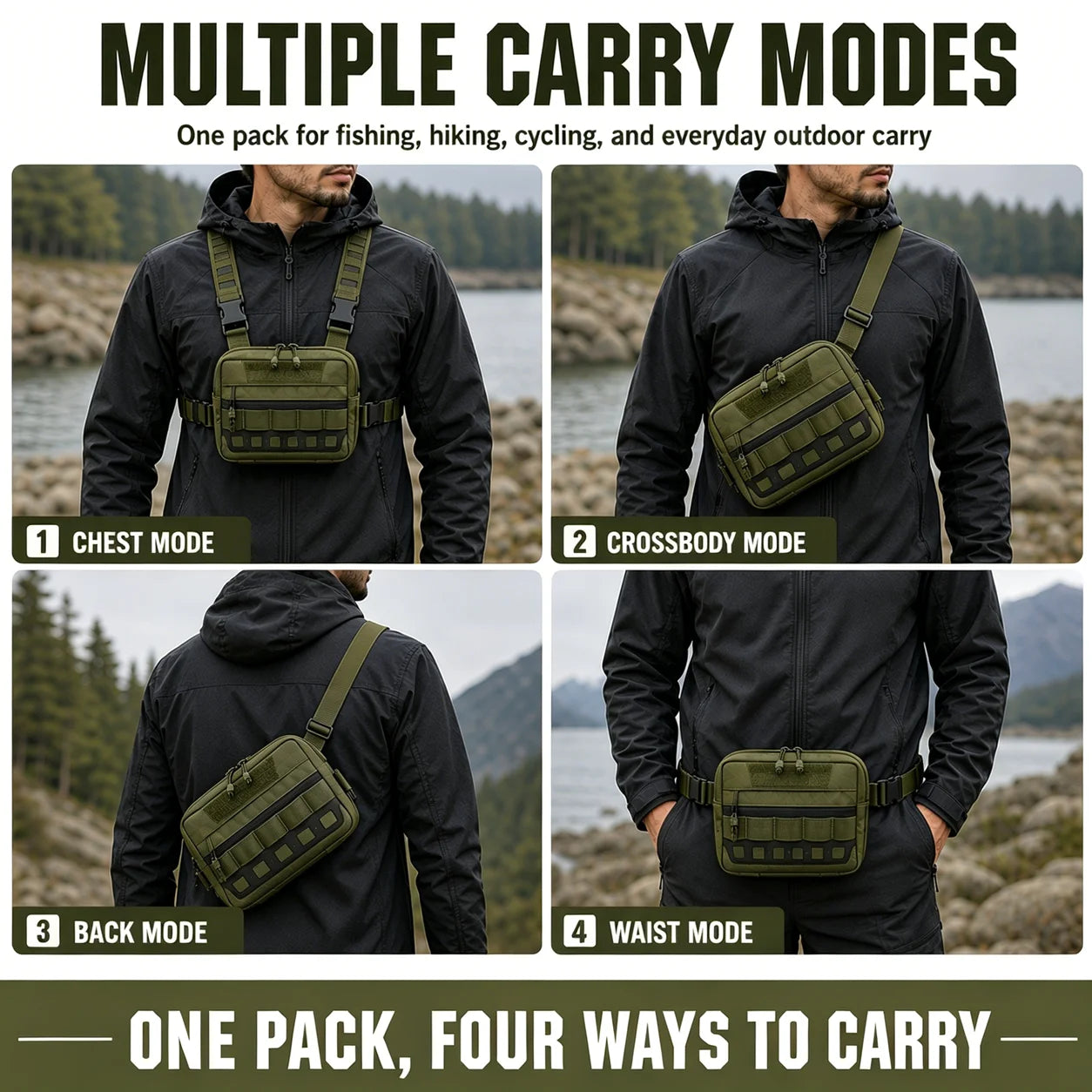 Chest Bag Fishing Waist Bag Fishing Quick Access Lure Fishing Bag Outdoor MOLLE Tackle Bag for Hiking Camping Cycling
