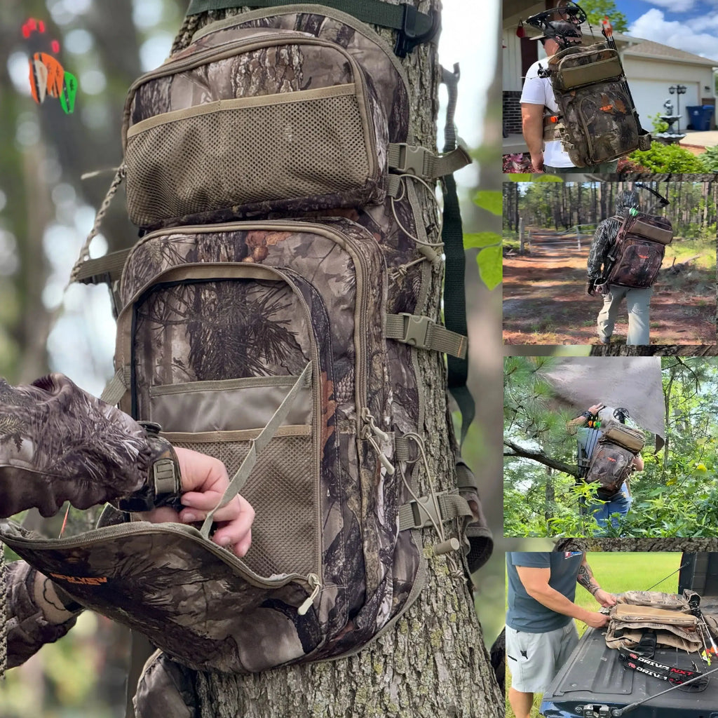 Camo Bow Hunting Backpack for Men，Saddle Hunting Back Pack with Bow Holder, Elk and Deer Hunting Bag