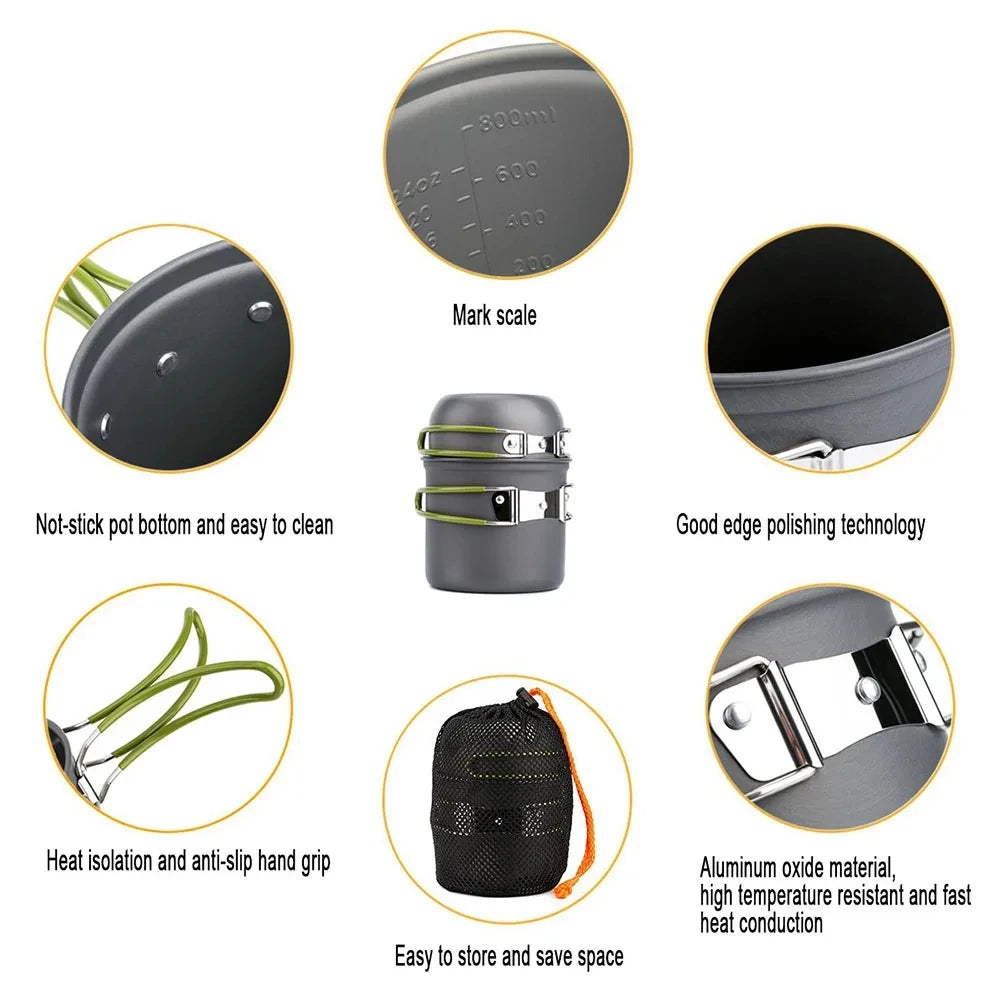 Ultralight Camping Cookware Mess Kit Camping Pot Set Outdoor Cooking Tableware for Hiking Trekking Picnic Fishing Mountaineering