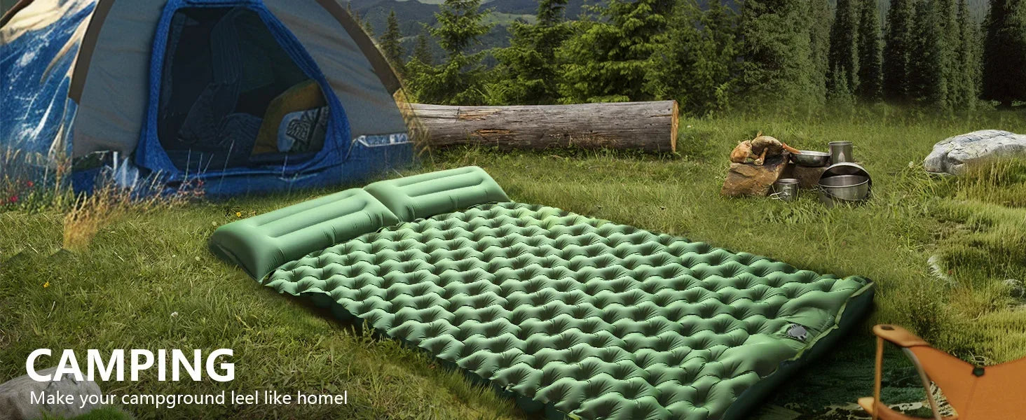 Double Air Mattress with Built-in Pillow Pump Outdoor Sleeping Mattress Camping Air Mattress for Backpacking