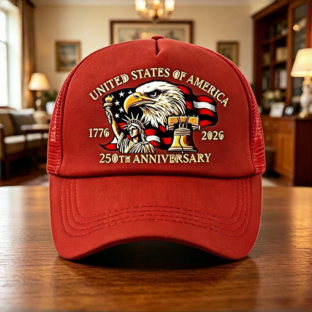 US 250th Anniversary 1776-2026 Trucker Hat Eagle Print Mesh Baseball Cap