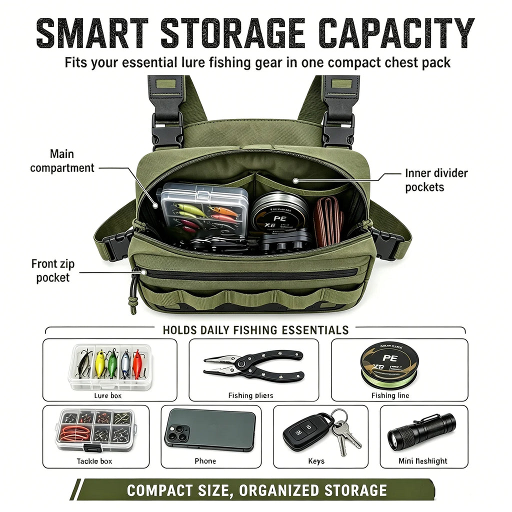 Chest Bag Fishing Waist Bag Fishing Quick Access Lure Fishing Bag Outdoor MOLLE Tackle Bag for Hiking Camping Cycling