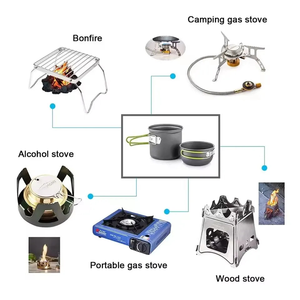 Ultralight Camping Cookware Mess Kit Camping Pot Set Outdoor Cooking Tableware for Hiking Trekking Picnic Fishing Mountaineering