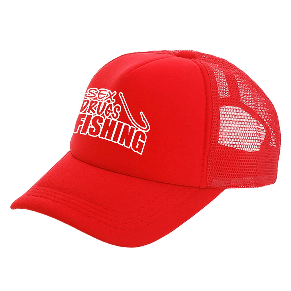 Fish Fishing Man Trucker Caps Men Cool Fisherman Fish Hook Hats Baseball Cap Summer Outdoor Sun Mesh Caps MZ-482