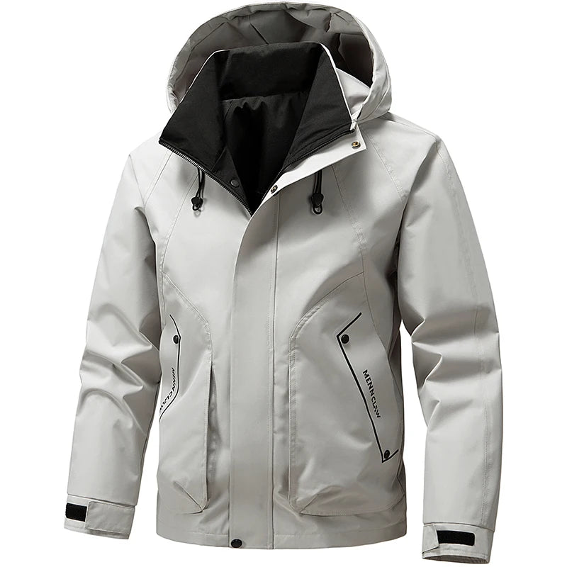 Men's Hiking Jacket Waterproof Hooded Zip Up Jacket Lightweight Spring and Autumn Outerwear Coats Men Camping Trekking Clothes