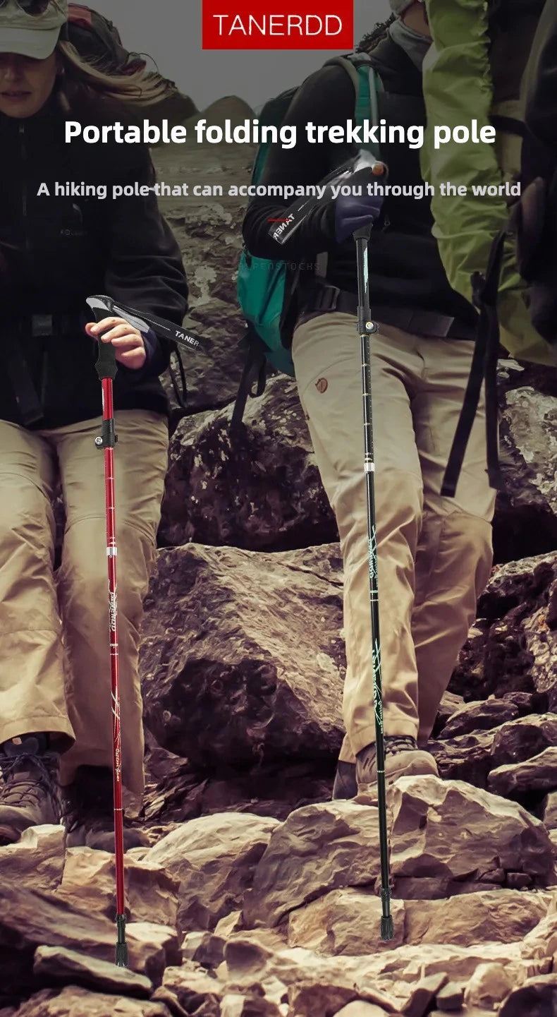 Ultra-Lightweight Aluminum Alloy Folding Hiking Stick Short Retractable Outdoor Hand Walking Stick for Camping And Travel