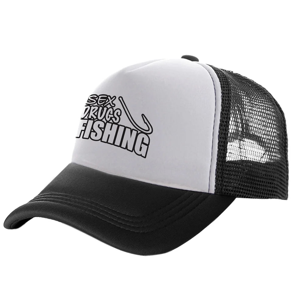 Fish Fishing Man Trucker Caps Men Cool Fisherman Fish Hook Hats Baseball Cap Summer Outdoor Sun Mesh Caps MZ-482