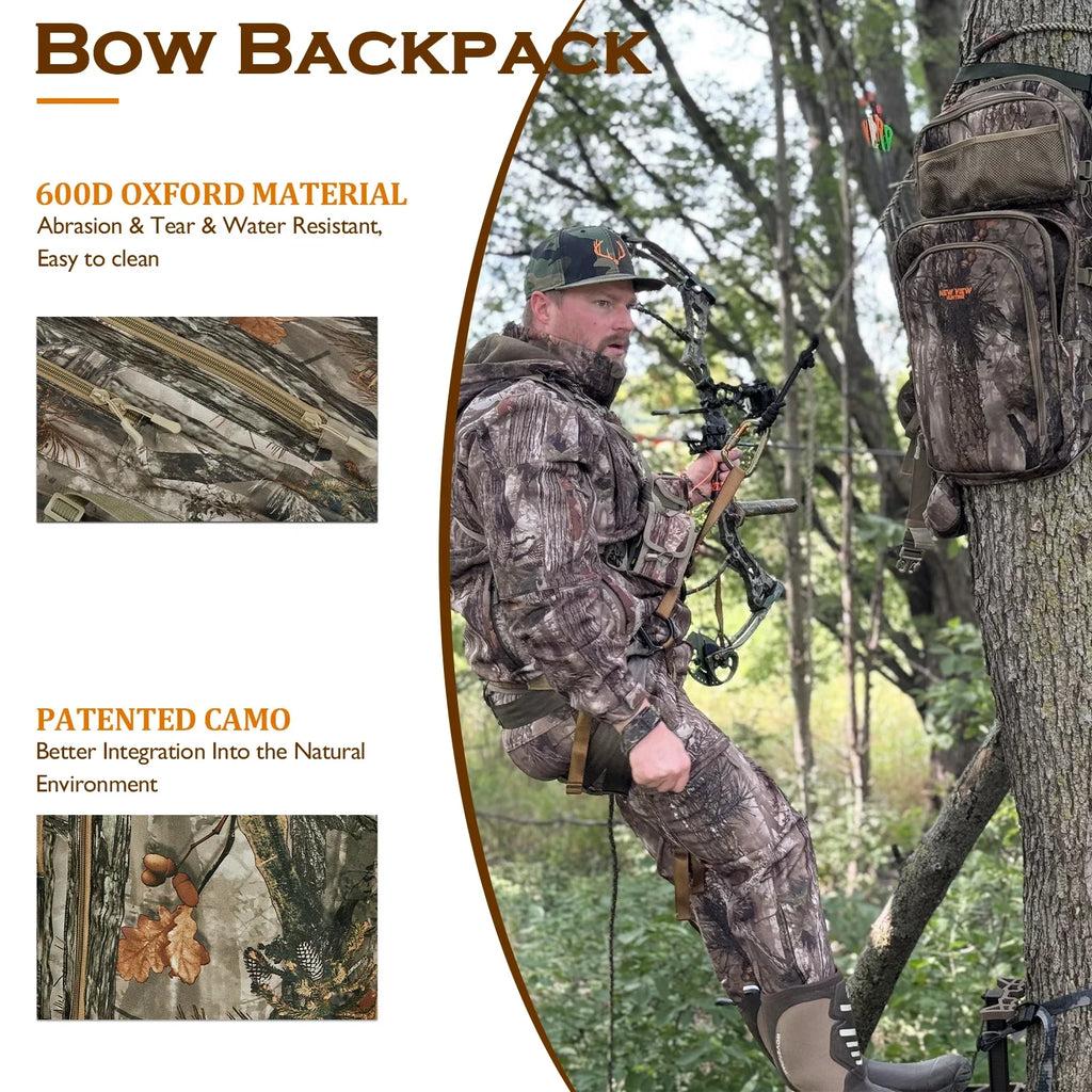 Camo Bow Hunting Backpack for Men，Saddle Hunting Back Pack with Bow Holder, Elk and Deer Hunting Bag