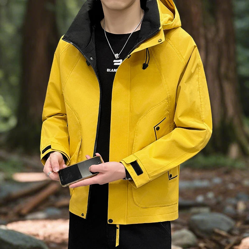 Men's Hiking Jacket Waterproof Hooded Zip Up Jacket Lightweight Spring and Autumn Outerwear Coats Men Camping Trekking Clothes