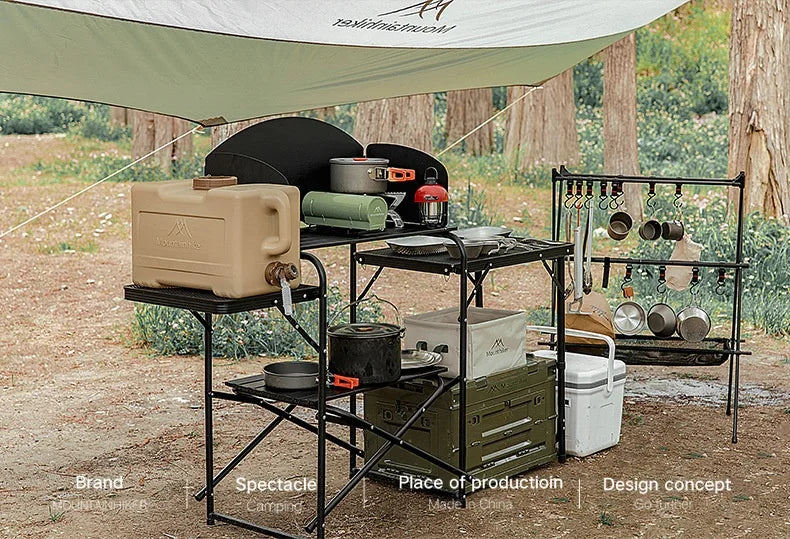 MOUNTAINHIKER Outdoor Folding Camping Hanging Rack Shelf Aluminum Alloy Triangle Storage Hanger BBQ Picnic Cookware Pot Pan