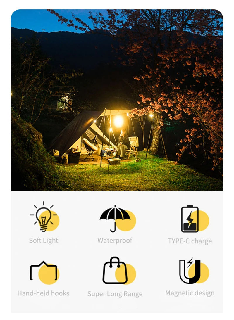 LED Camping Lights Portable Rechargeable Outdoor Waterproof Camping Tent Lamp Multifunctional Emergency Ambient Hanging Light