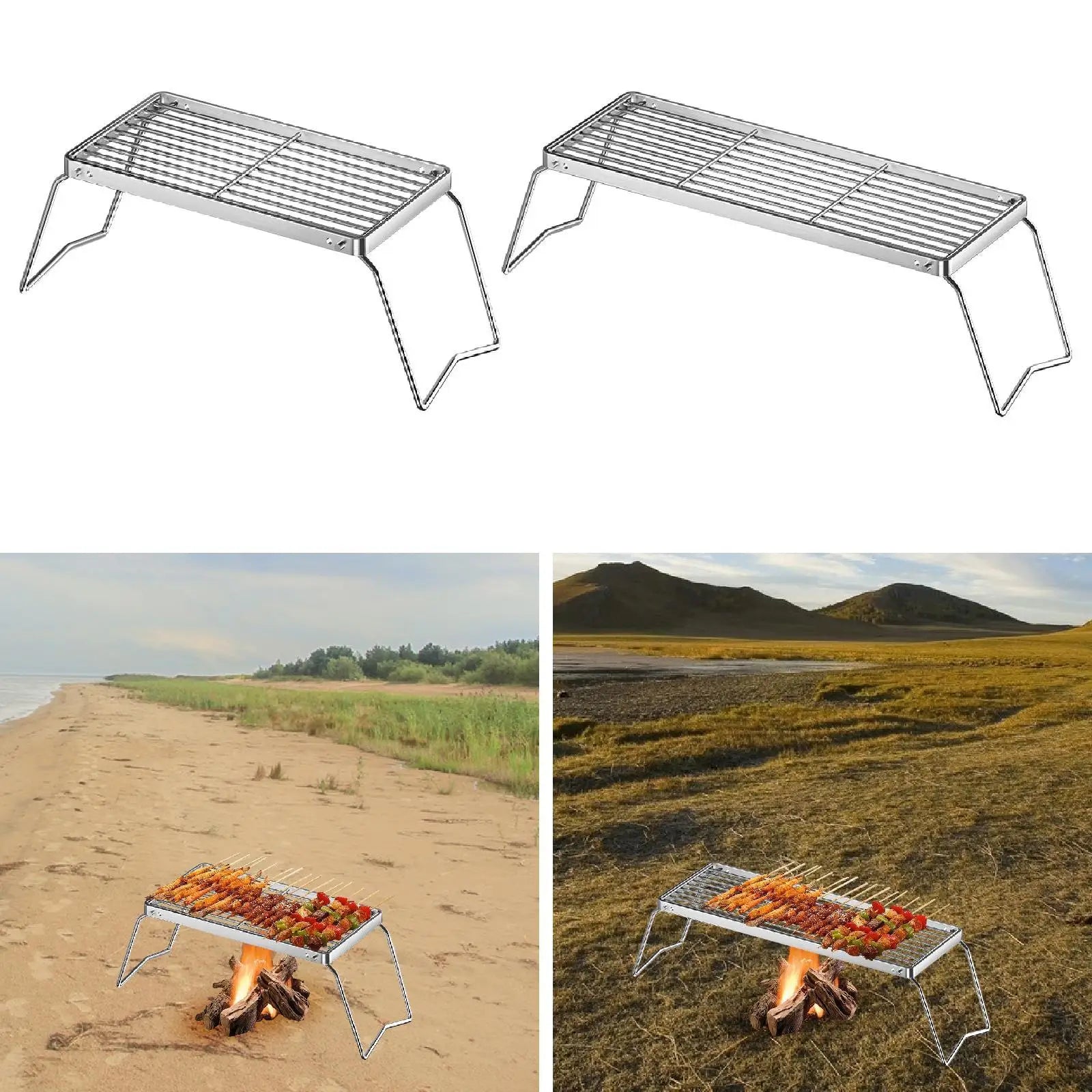 Multipurpose Folding Campfire Grill Rack Space Saving Practical Outdoor BBQ Cooking Grilling Equipment for Camping Travel