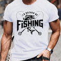 Men's "I'd Rather Be Fishing" T-Shirt Funny Bass Fish Graphic Tee Casual Short Sleeve Cotton Tshirt for Fishing Lovers