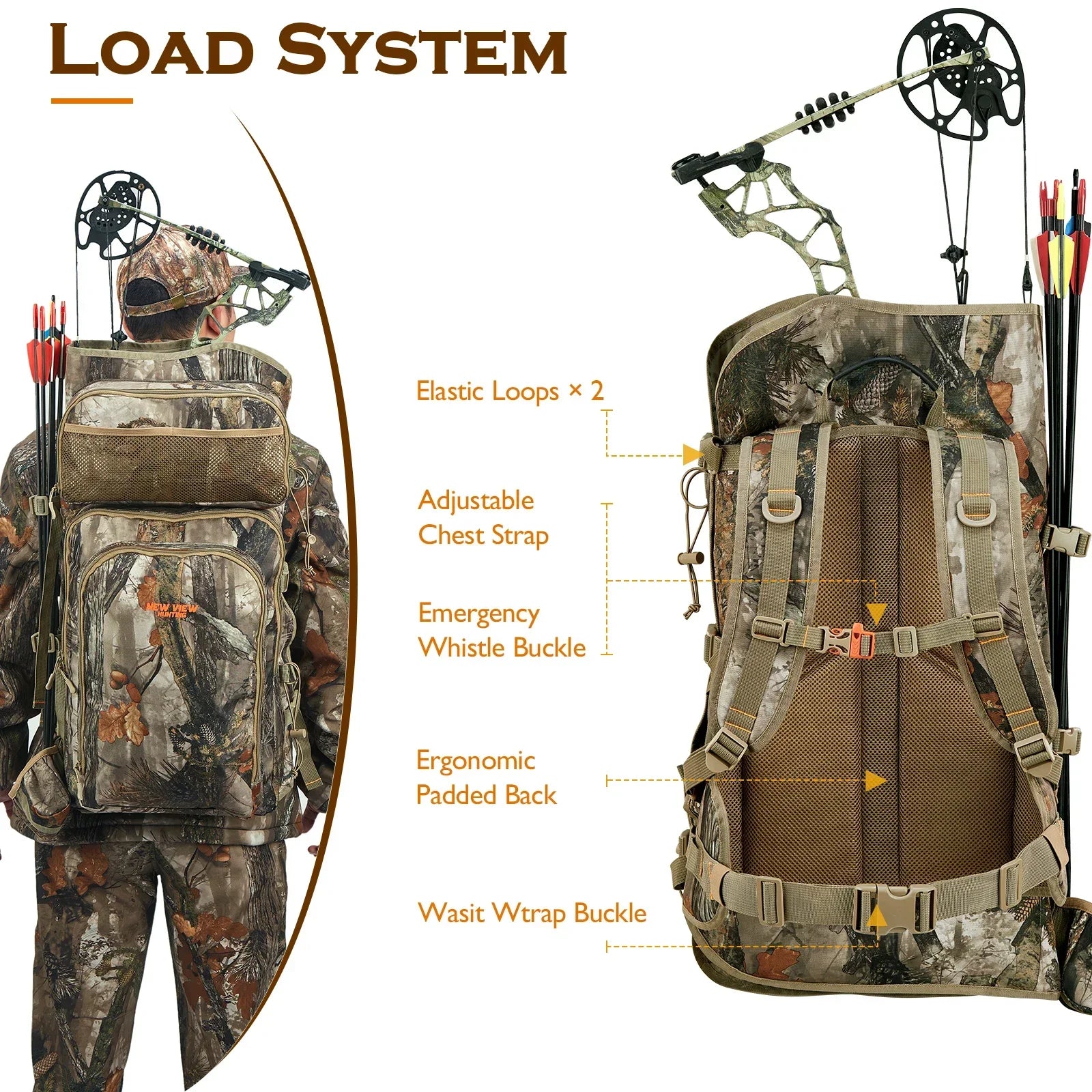 Camo Bow Hunting Backpack for Men，Saddle Hunting Back Pack with Bow Holder, Elk and Deer Hunting Bag