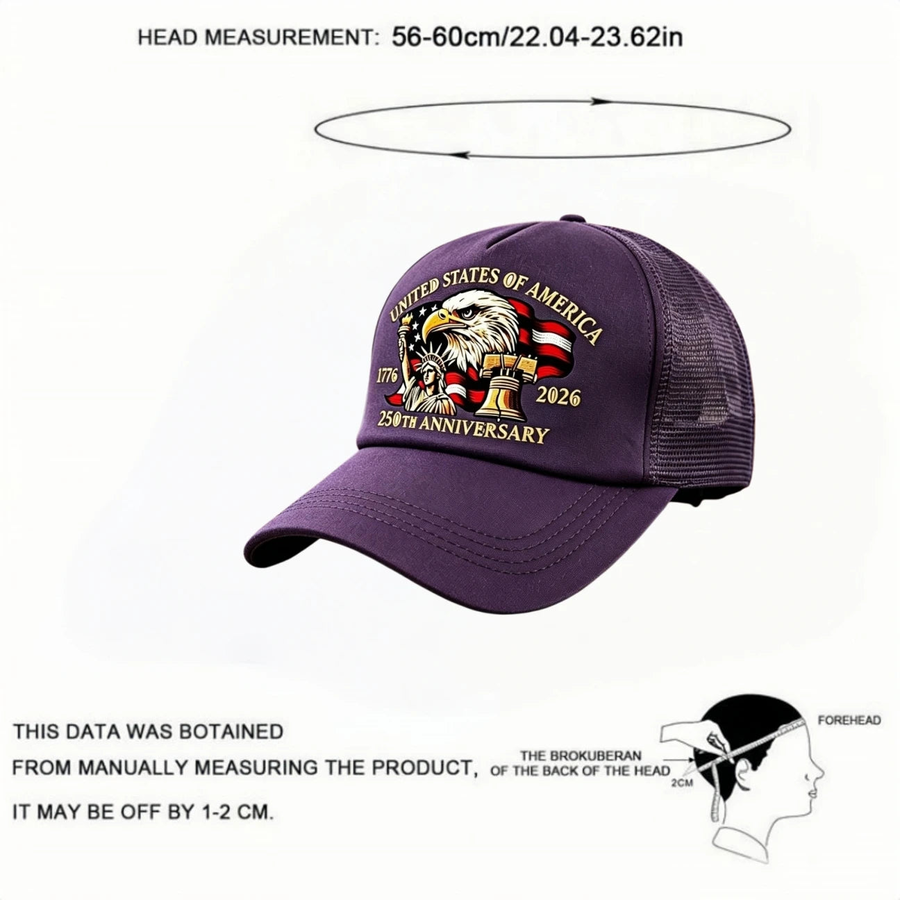US 250th Anniversary 1776-2026 Trucker Hat Eagle Print Mesh Baseball Cap